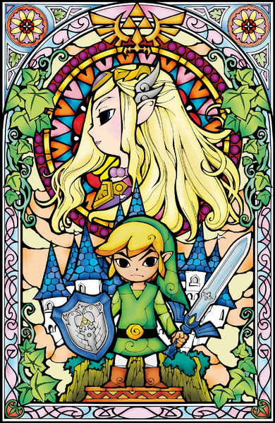 File:TWW Princess Zelda Link Stained Glass Artwork.png