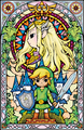 Stained glass artwork featuring Link and Princess Zelda