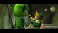 Saria giving Link the Fairy Ocarina from Ocarina of Time