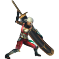 HW Recolor Impa White hair, pink hair ties Red recolor, teal feathers, golden triangles on her pant legs, teal leather binding on her shin and foot armor.