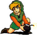 Artwork of Link dropping a Bomb from Link's Awakening