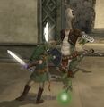 Link using the Shield Attack on a Lizalfos