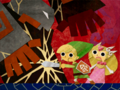 Ganondorf fighting Link and Princess Zelda