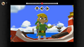 A promotional screenshot of Link performing the "Wind's Requiem" from The Wind Waker