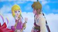 Link looks at Zelda worriedly after catching her