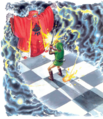 Artwork of Link battling Agahnim atop Hyrule Castle Tower