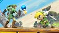 Toon Link throwing a Bomb at Link from Super Smash Bros. for Wii U