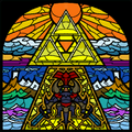 Stained Glass of Ganon and the Triforce as seen in-game from The Wind Waker