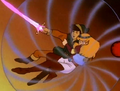 Link using the Force Field Ring while zapping the Octoroks