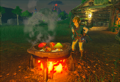 A promotional image from the 2022 Summer issue of the Nintendo Magazine featuring Link Cooking in front of the Old Man's Cabin from Breath of the Wild