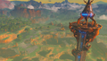 The Great Plateau Tower at sunset from an early version of Breath of the Wild
