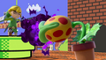 Toon Link being hit by Piranha Plant
