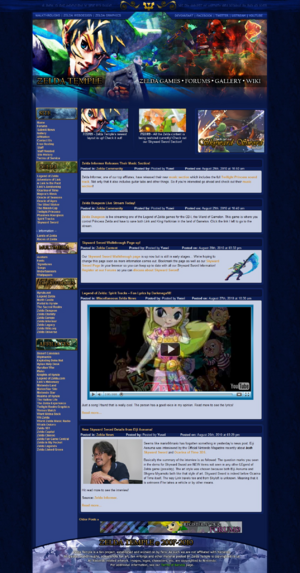 Screenshot of the Zelda Temple homepage