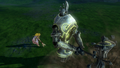 Zelda commanding a Mechanical Statue from Hyrule Warriors