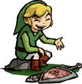 Link sitting and laughing
