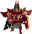 A red Mighty Darknut with its headgear removed and cape torn, from The Wind Waker