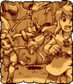 Link and Din avoiding Maple as she falls off her broom after hitting the Maku Tree's nose bubble
