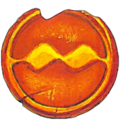 Artwork of a weathered Quake Medallion from the A Link to the Past guide