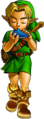 Artwork of young Link playing the Ocarina of Time from Ocarina of Time