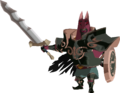 A black Mighty Darknut with its headgear removed and cape torn, from The Wind Waker
