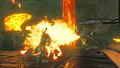 Link blocking a Fire-Breath Lizalfos' attack from Breath of the Wild