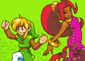 Link trying to dance alongside Din