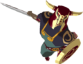 A red, Shield-carrying Darknut with its body armor removed from The Wind Waker