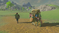 A Donkey alongside a traveling merchant in Breath of the Wild