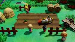 A screenshot of Zelda's Horse eating a Carrot from the Carrot Patch.