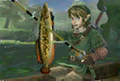 Photo of Link holding a Hylian Loach from Twilight Princess