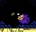 Link fighting the Angler Fish in Link's Awakening DX