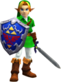 Render of Link holding the Master Sword and Hylian Shield