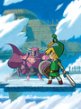 Artwork of Link confronting a Red Darknut in the Palace of Winds from The Minish Cap