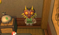 Majora's Mask hanging on Link's wall from A Link Between Worlds