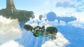 Link rides a flying vehicle across the Sky