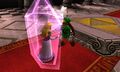 Princess Zelda trapped in a Crystal in Ocarina of Time 3D This image can be viewed in 3D on a Nintendo 3DS system.