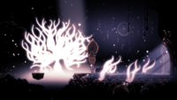 La Chercheuse de Dieux qui parle de la Dame Blanche dans le Panthéon d'Hallownest
