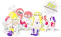 Illustration pour le premiere anniversaire de Splatoon, avec un Inkling (à droite) ayant une bombe gluante.