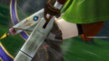 Linkle rechargeant ses arbalètes à l'aide d'un carquois dans une scène de victoire dans Hyrule Warriors.