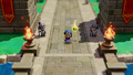 Zelda sortant du château avec Tri et le sceptre de Tri.