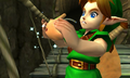 Link qui reçoit l'ocarina des Fées dans Ocarina of Time 3D.