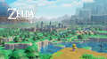 Zelda face au château d'Hyrule avec le logo titre du jeu.