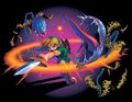 Link enfant effectue une attaque circulaire contre des Mojo Baba.
