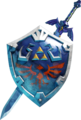 Artwork de l'épée de Légende et du bouclier d'Hylia de Skyward Sword.