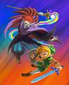 Artwork de Yuga et Link en plein combat.