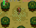 Link qui emprunte une pelle au flûtiste (A Link to the Past).
