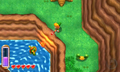 Link qui utilise la baguette de Feu sur un Zora, dans A Link Between Worlds.