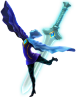 Fay devant une épée Divine géante