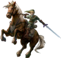 Link chevauchant Épona.