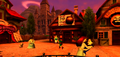Le bourg d'Hyrule à la tombée de la nuit, dans la version 3D.